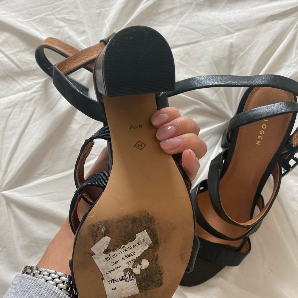 Hallogen black strappy heels from holt renfew worn once size 6.5/7